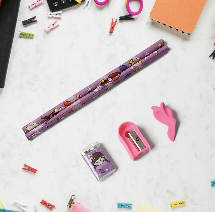 1777 STATIONERY SET FOR GIRLS AND BOYS KIDS RETURN GIFT IN SCHOOL  ITEMS FOR KIDS-PENCILS, ERASER, SHARPENER, POUCH, PENCIL EXTENDER  BIRTHDAY